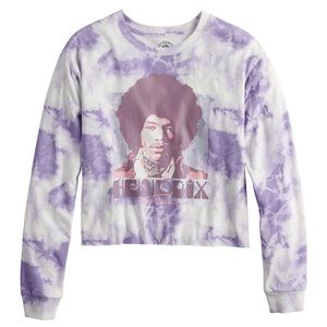 Authentic Hendrix Lavender Wash Juniors Long Sleeve Jimi Hendrix Cropped Tee EUC